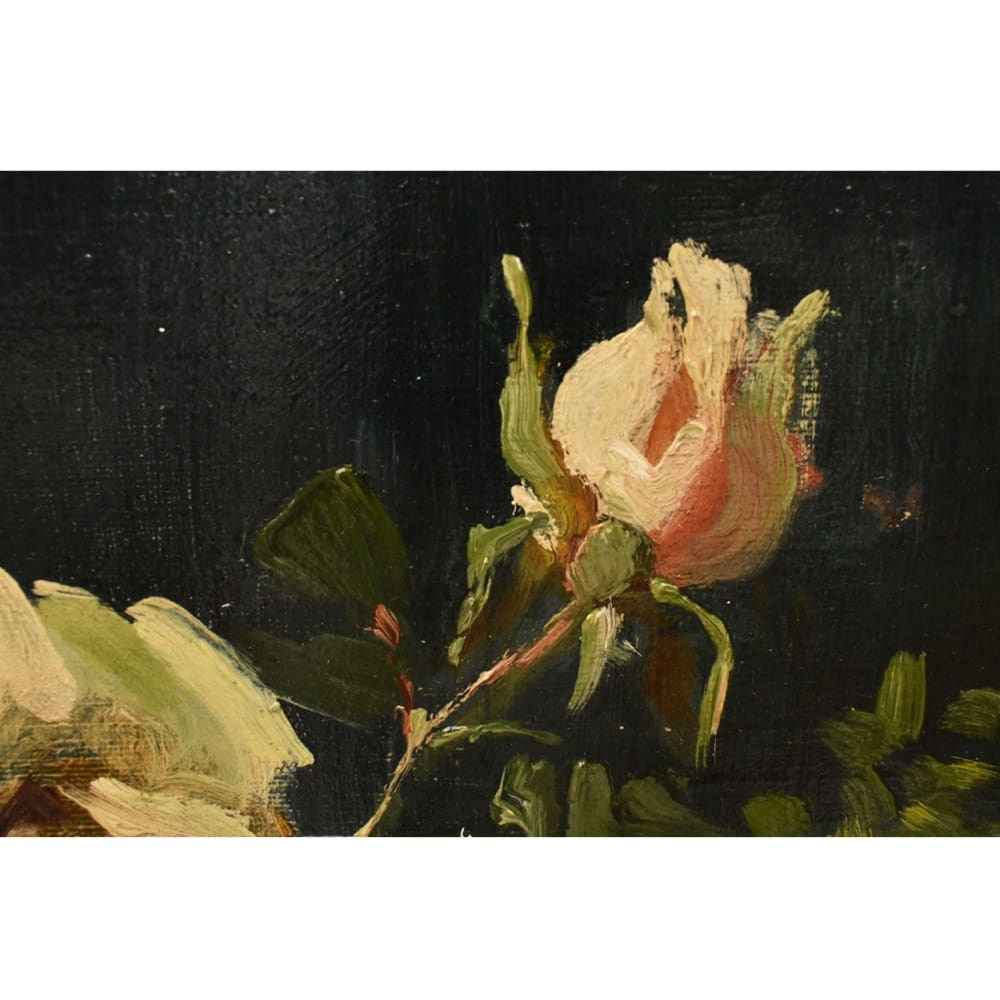 QF790 8 antique floral painting flower oil still life XIX 